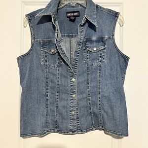 Limited Jeans Vintage Denim Vest Medium Wash Button Front Sleeveless Jacket M